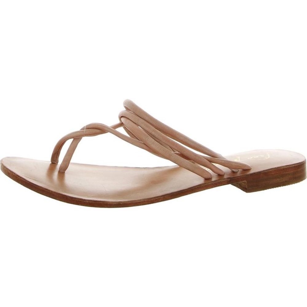 Free People Womens Kayla Beige Leather Slip-On Sandals